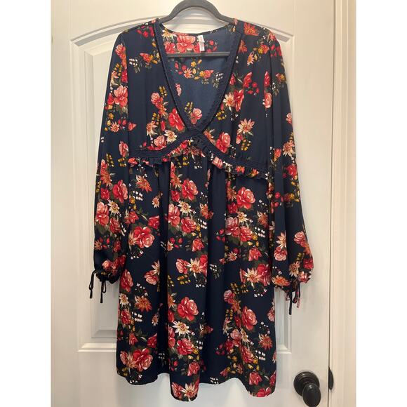 Xhilaration Women’s Floral Print Ruffled Waist Mini Boho‎ Dress Sz XL Multicolor - Picture 1 of 3